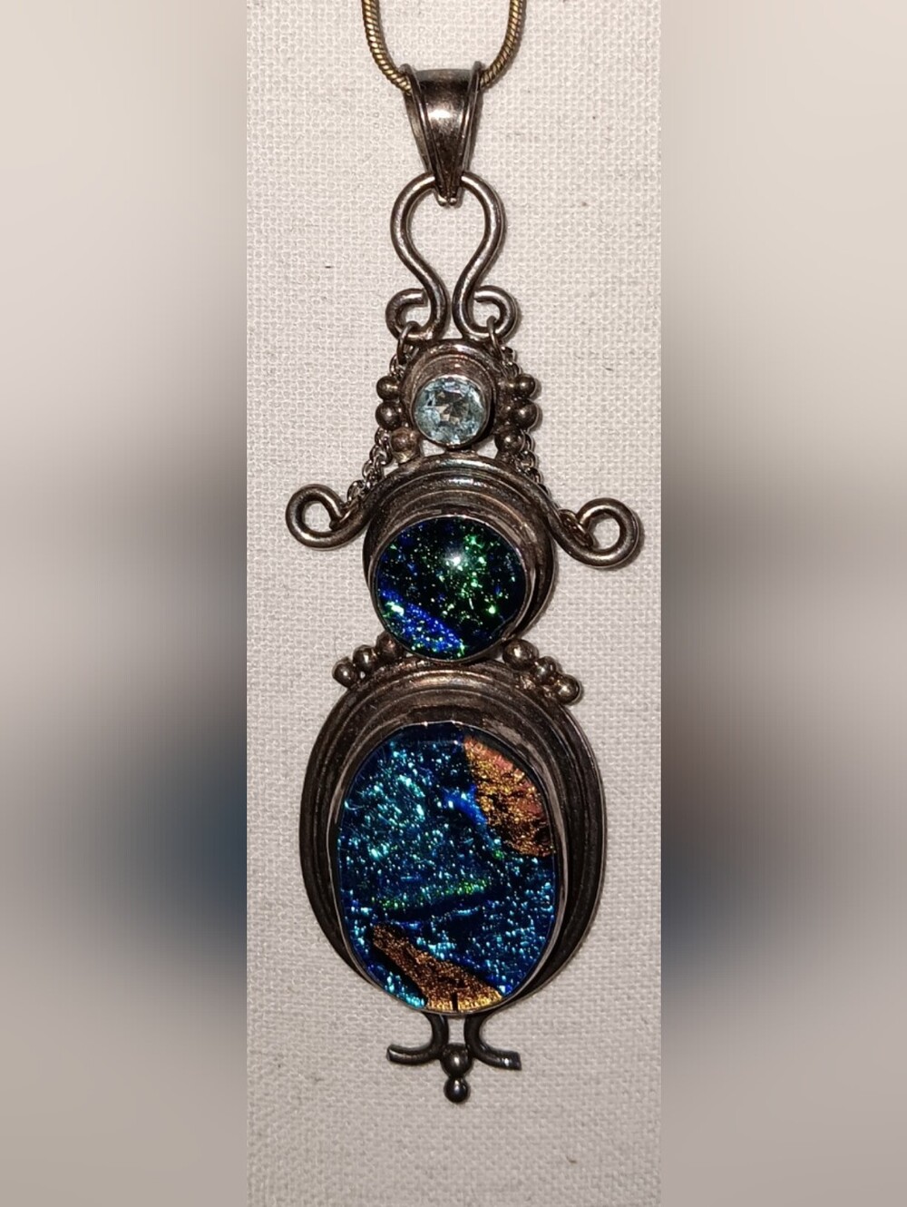 ✨️Sterling Silver Blue-Green-Copper Dichroic Glass Pendant/Necklace.